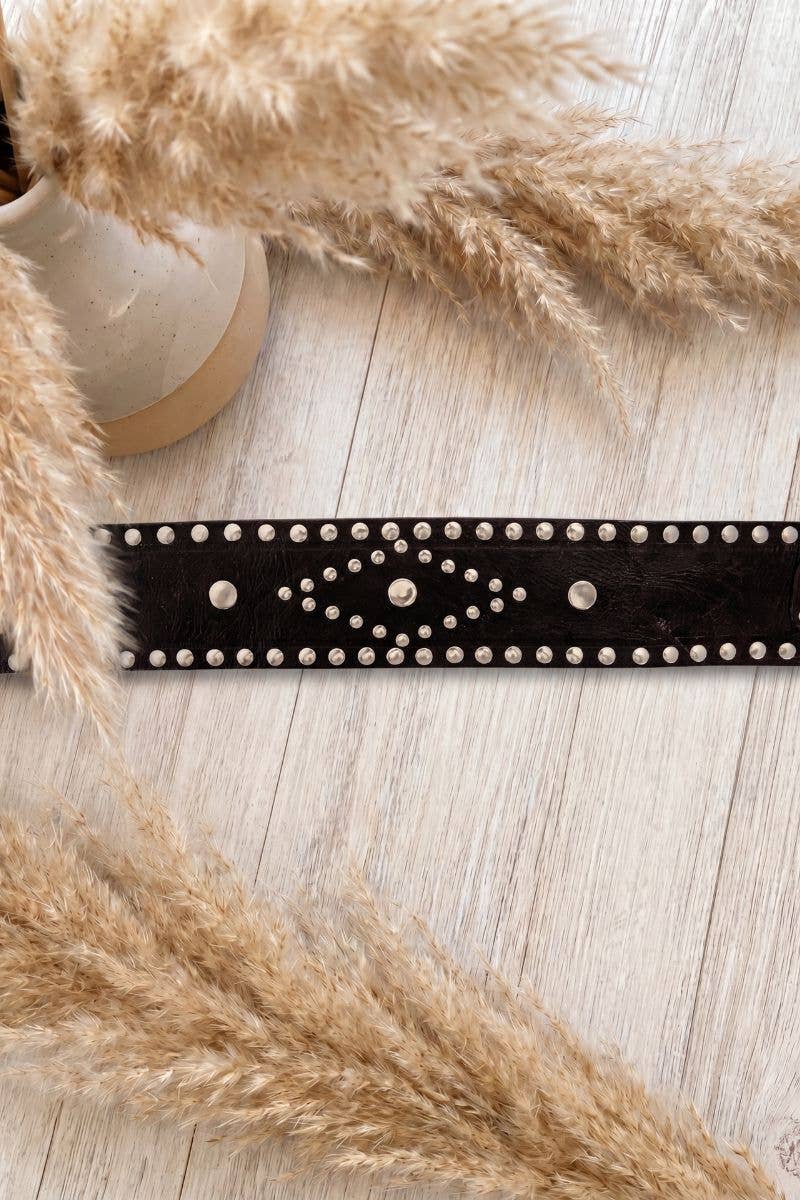 Apolo - Sash Leather Belt w Studs -  Dark Brown