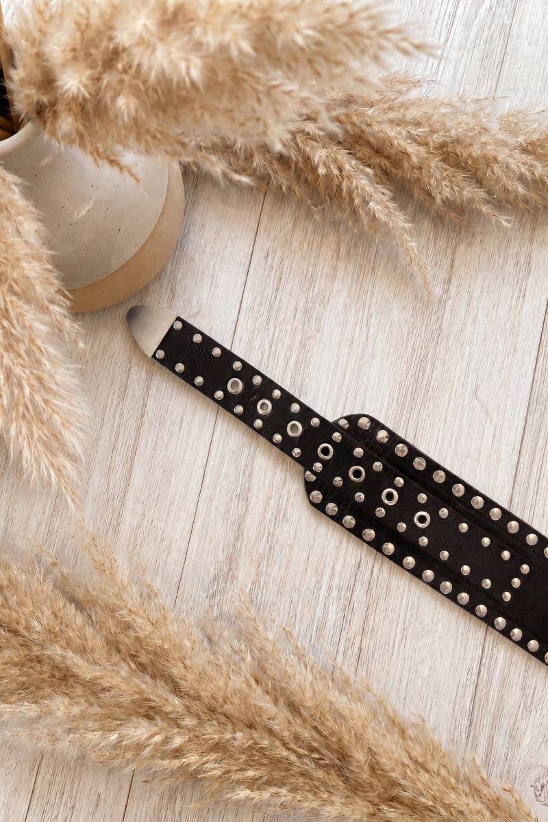 Apolo - Sash Leather Belt w Studs -  Dark Brown