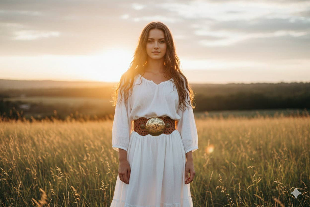 Alpha Boho Wide Leather Belt - Light Brown