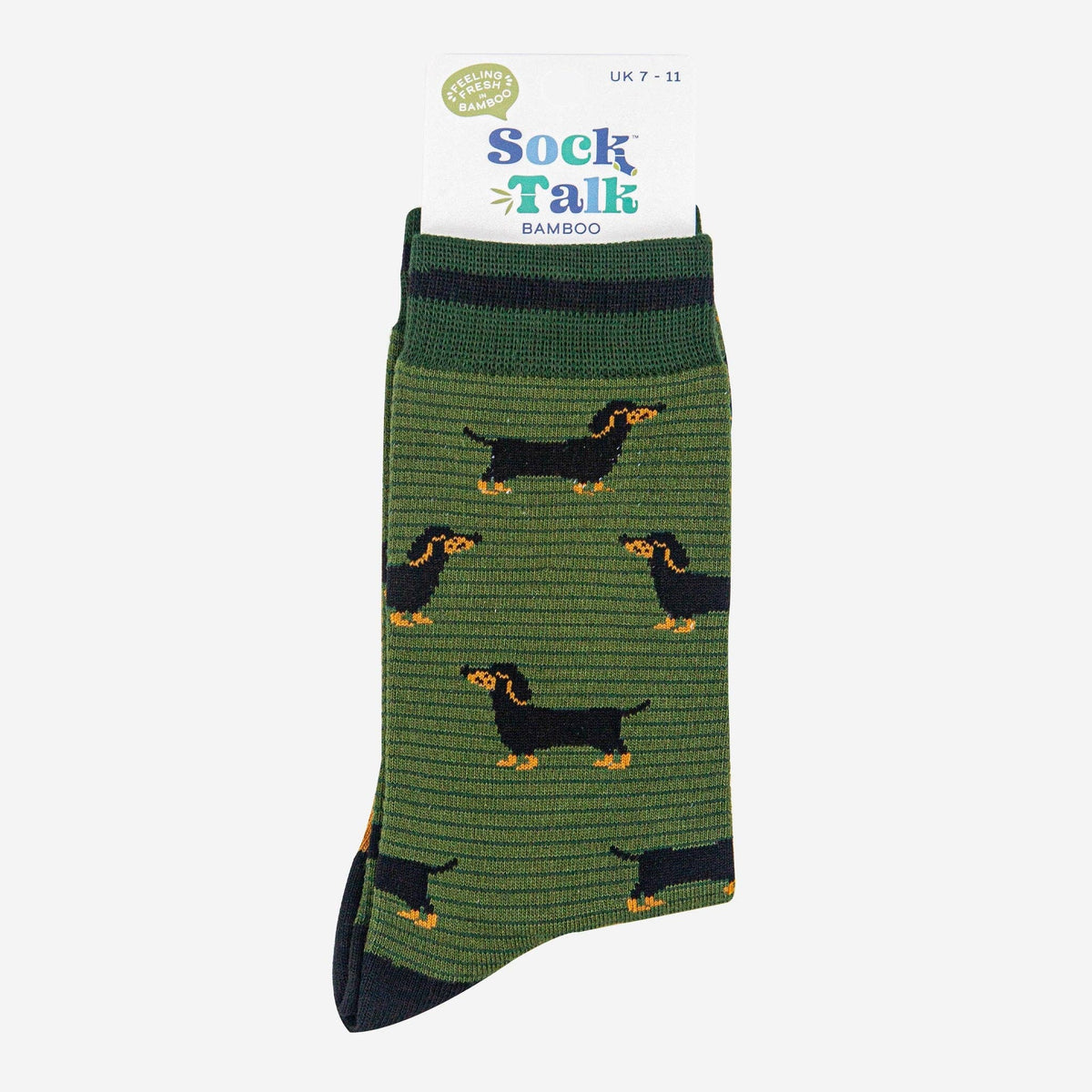 Men's Bamboo Socks - Khaki/Dark Green, Sausage Dog & Stripes