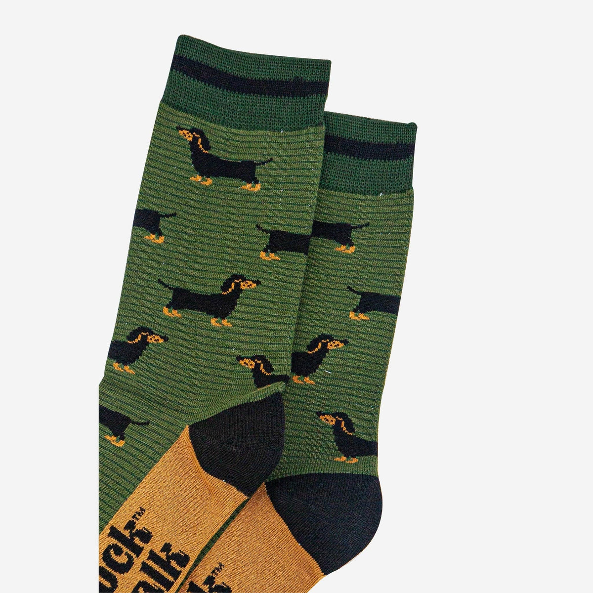 Men's Bamboo Socks - Khaki/Dark Green, Sausage Dog & Stripes
