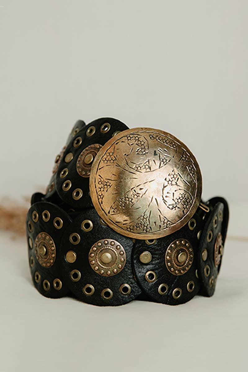 Alpha - Boho Leather Boho Midi Belt - Black
