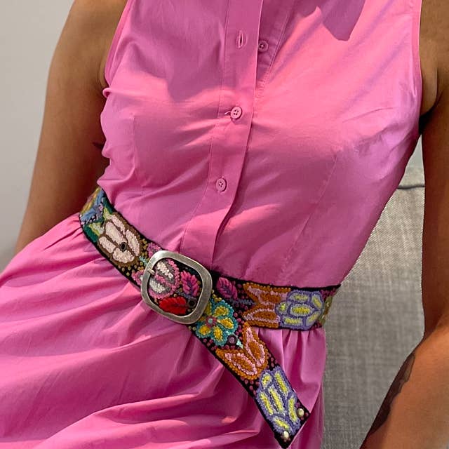 Jenny Krauss - Folklorica - handmade Floral Embroidered Wool Belt, Black