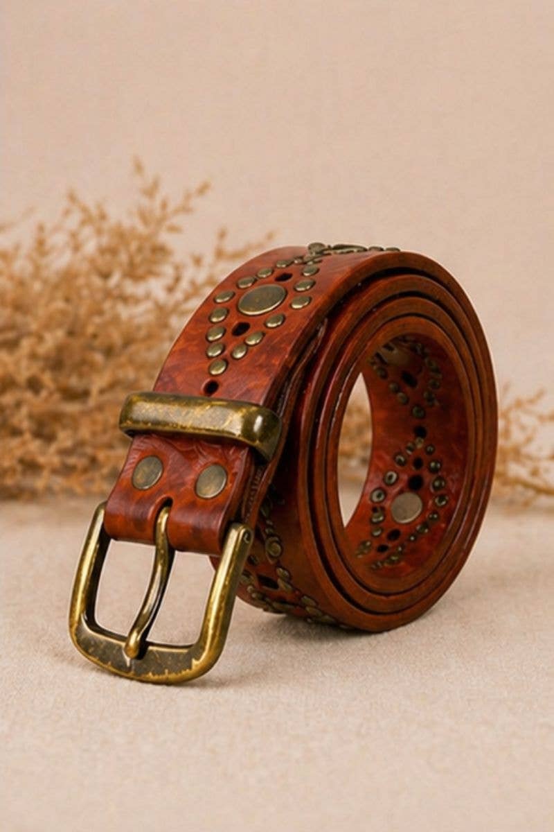 Boho - Alex - Leather Belt w Studs - Brown