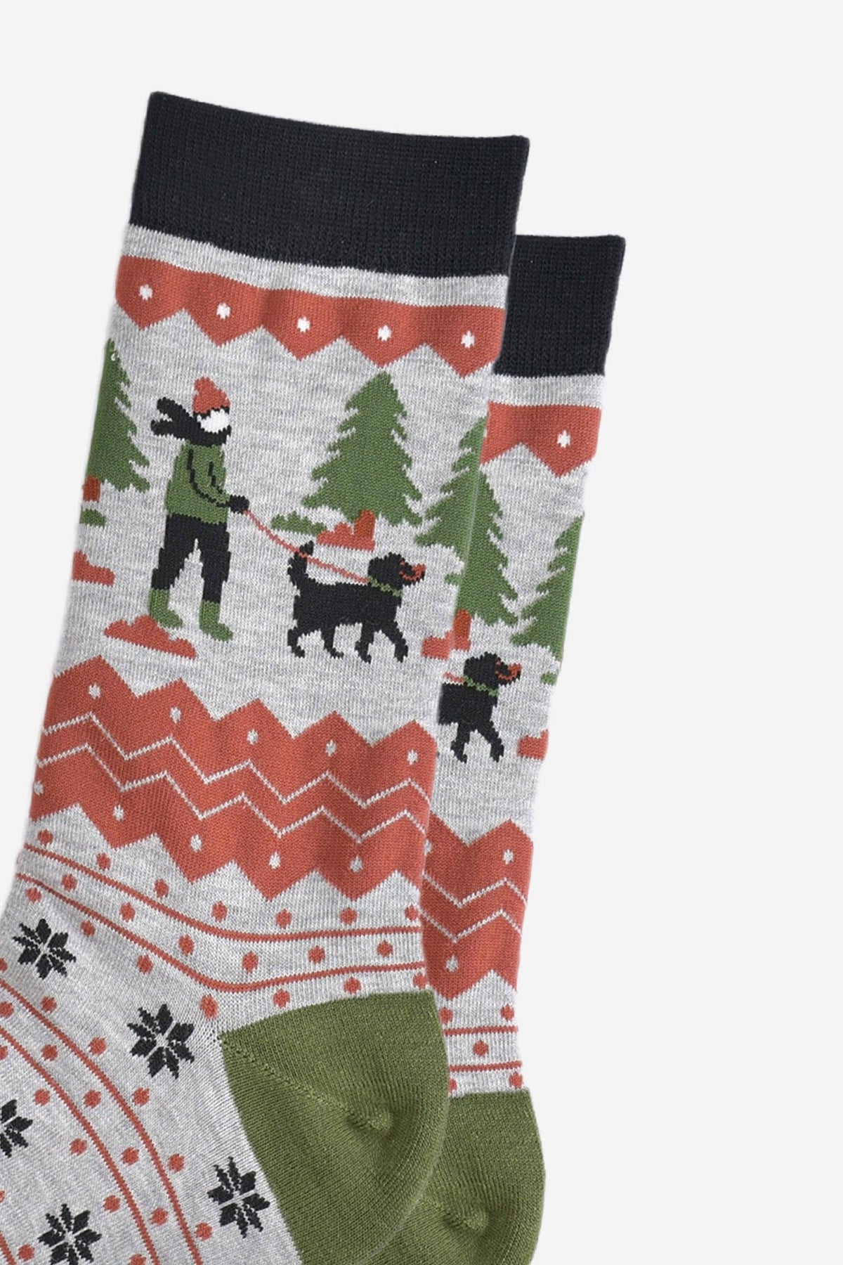Men's Bamboo Socks - Grey/Green, Man and His Dog