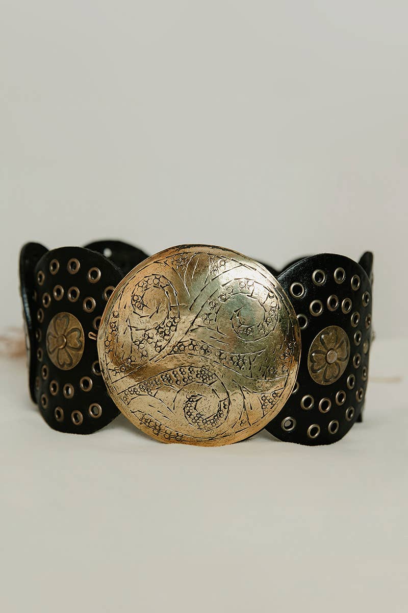Alpha Boho Wide Leather Belt - Black