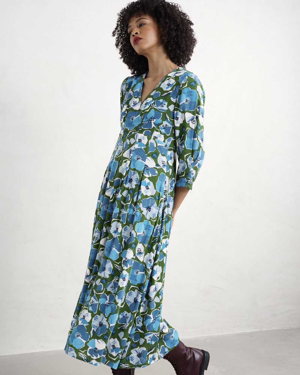 Seasalt Cornwall - Etta Dress - Paper Hellebores Forest Green