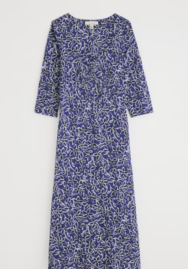 Seasalt Cornwall - 3/4 Secret Cove Dress - Harbour Floral Washed Marine