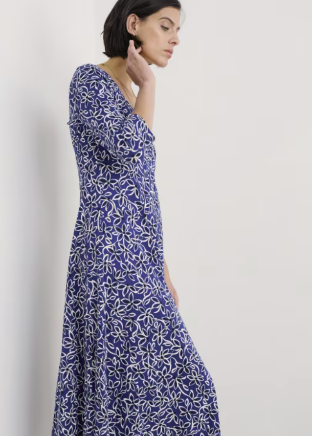 Seasalt Cornwall - 3/4 Secret Cove Dress - Harbour Floral Washed Marine