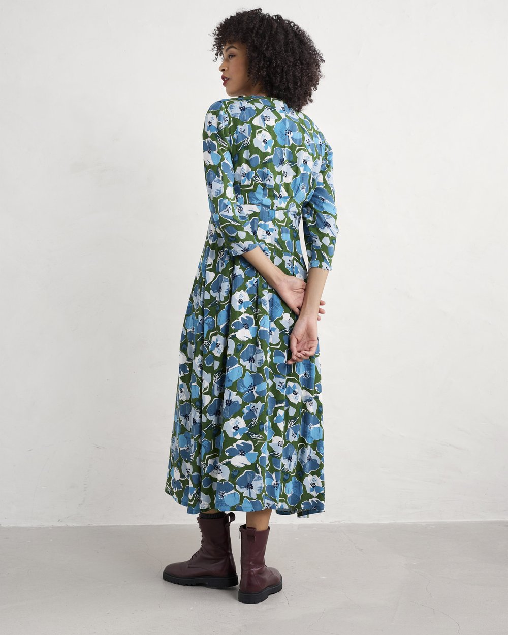 Seasalt Cornwall - Etta Dress - Paper Hellebores Forest Green