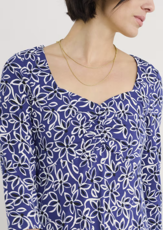 Seasalt Cornwall - 3/4 Secret Cove Dress - Harbour Floral Washed Marine