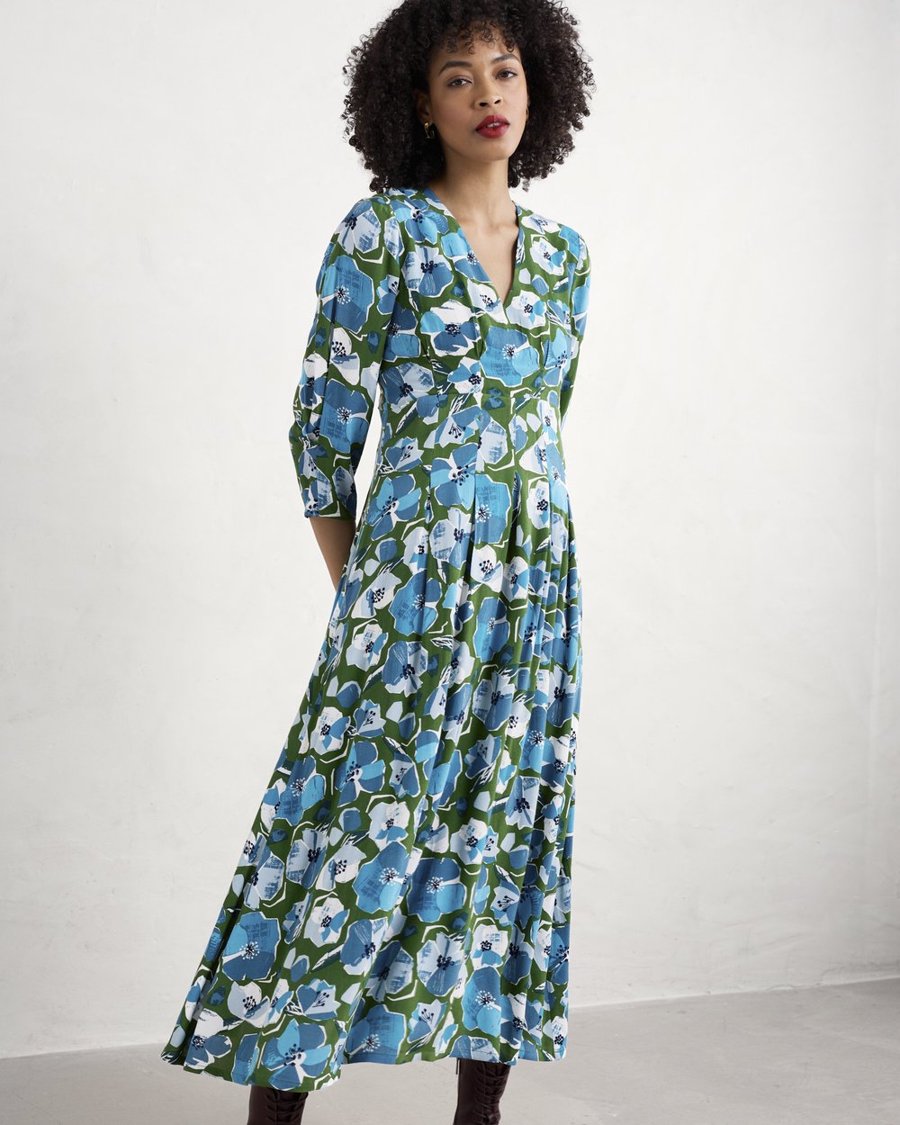 Seasalt Cornwall - Etta Dress - Paper Hellebores Forest Green -