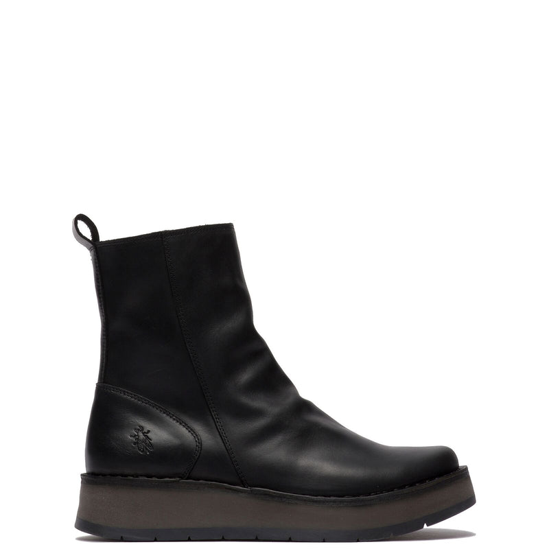 Fly London ‘Reno' Zip Up Leather Ankle Boots - Black