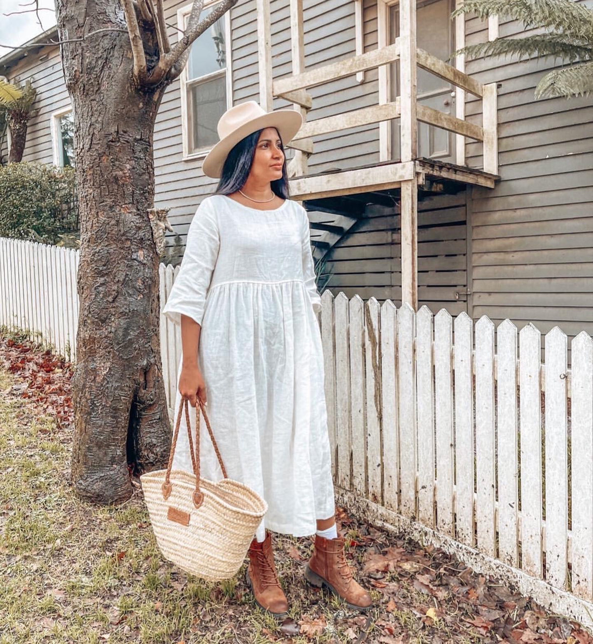 Ecolena 'Bec' Lithuanian Linen Dress -  White - LAST - Size XS