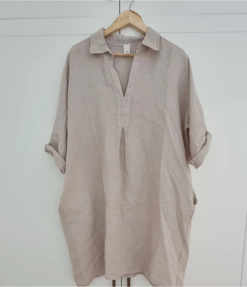 Montaigne ‘Isabelle’ Italian Linen Collared Shirt Dre / Tunic With Side Pockets - Various Colours