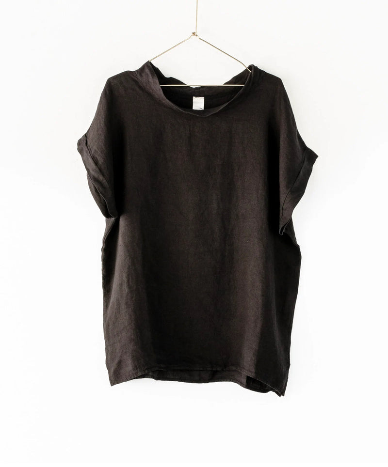 Montaigne European linen short sleeve top with semi cowl neck - Various Colours