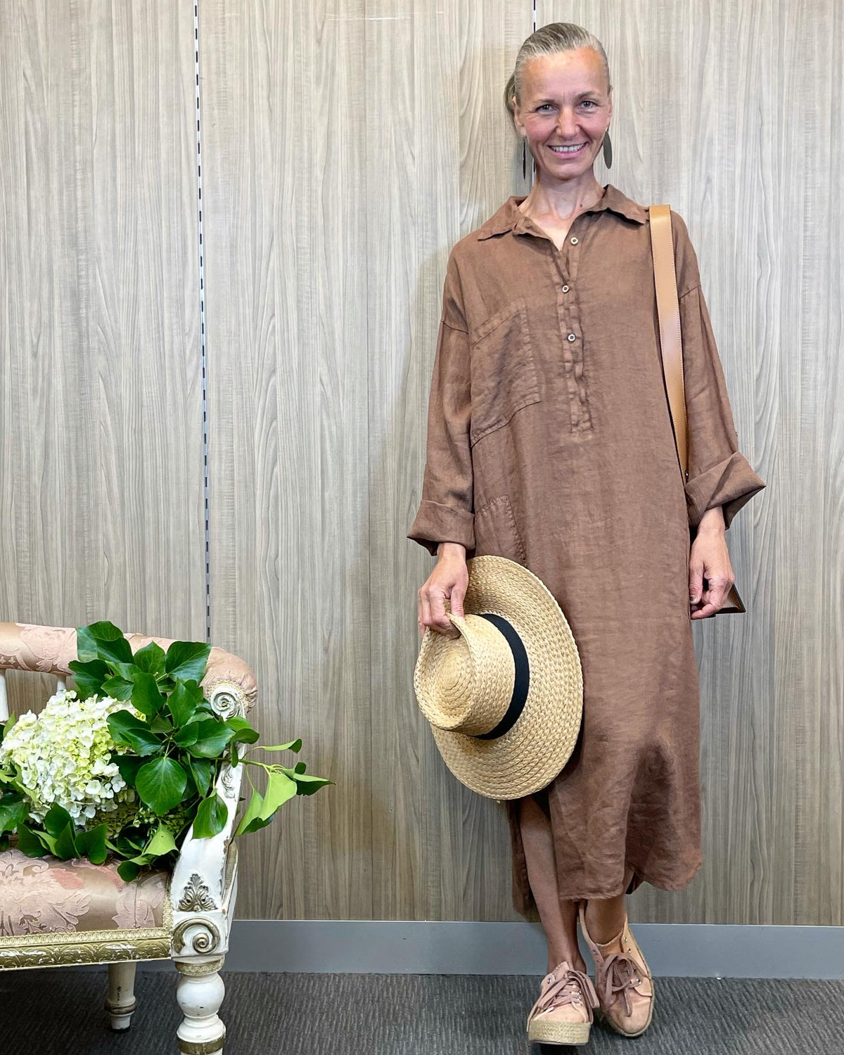 Montaigne 'Biarritz' Long Linen Shirt Dress - One Size Fits 8-16