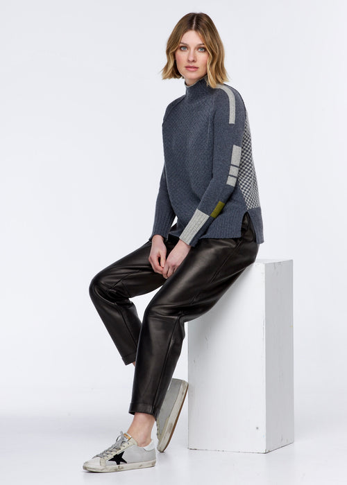 Zaket & Plover Check Funnel Neck Jumper - Charcoal