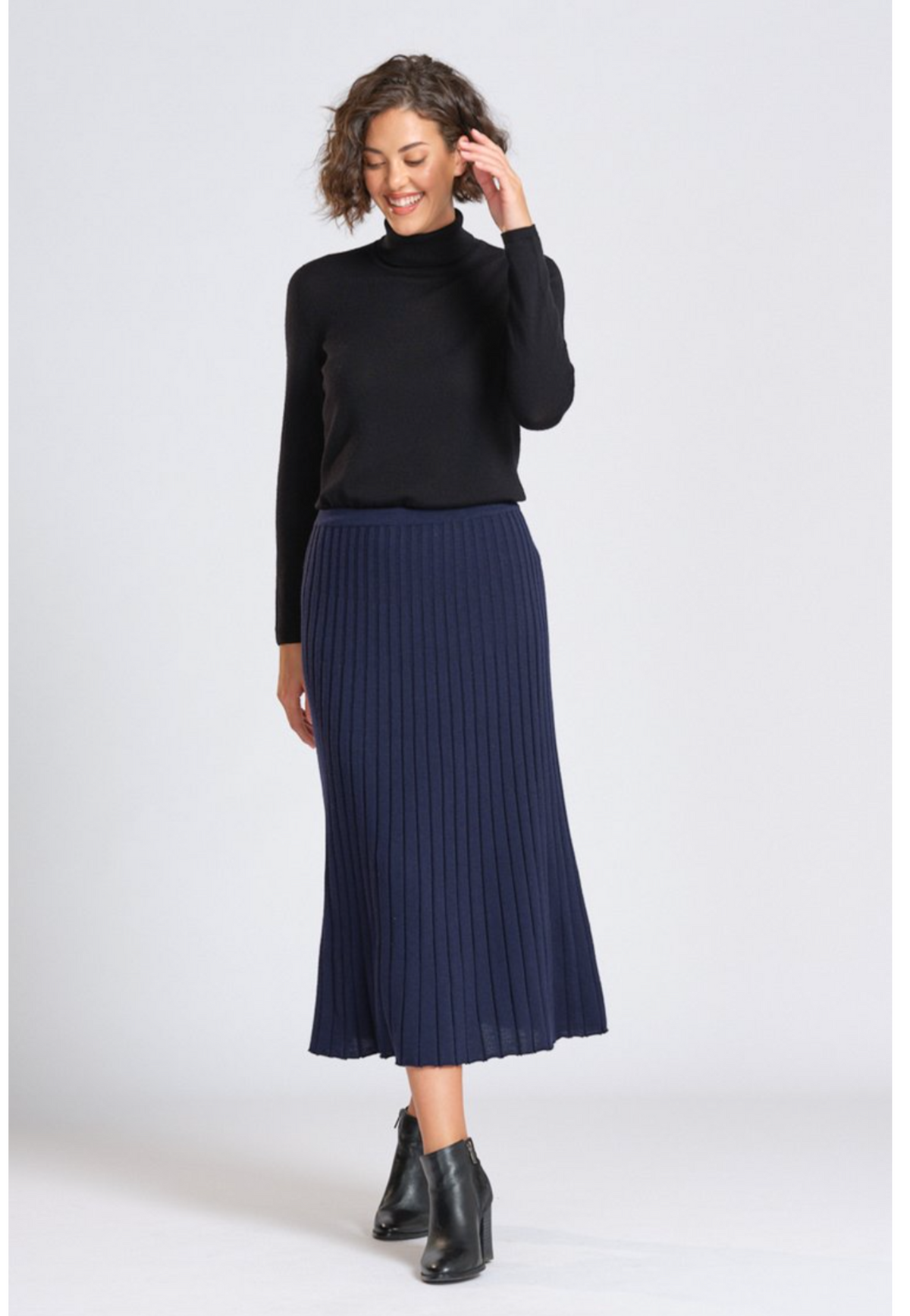Optimum Merino Long Flared Skirt - Navy