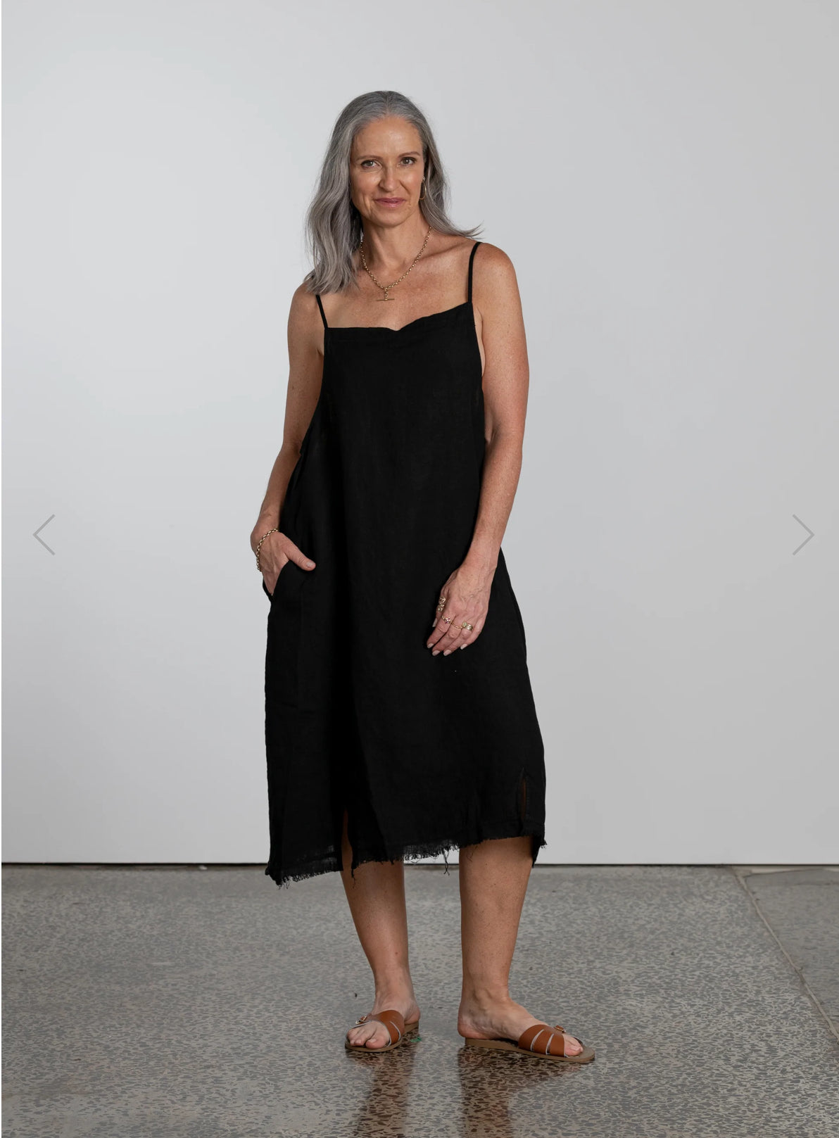 Montaigne ‘Lourdes’ Linen Singlet Dress Frayed Bottom Detail - LAST - WHITE