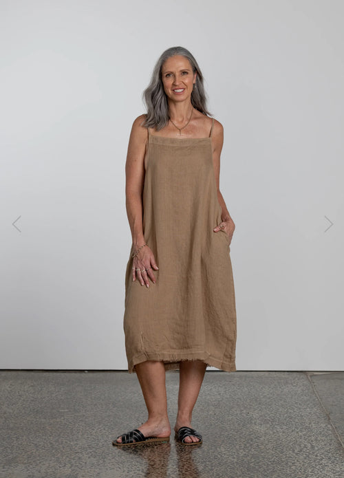 Montaigne ‘Lourdes’ Linen Singlet Dress Frayed Bottom Detail - Various Colours