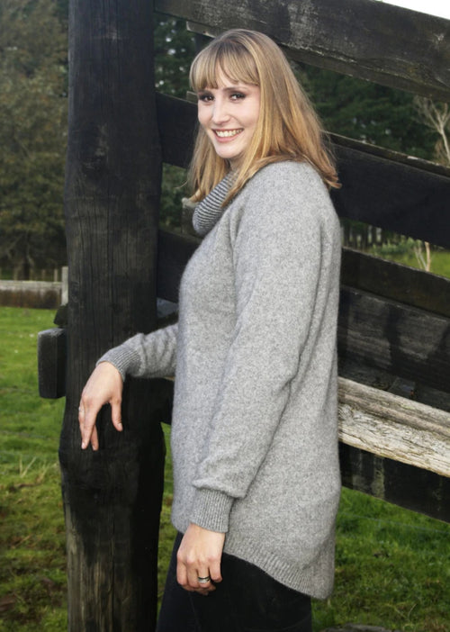 Lothlorian Curved Hem Cowl Neck Jumper - Possum Merino - Various Colours