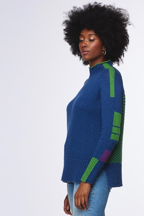 Zaket & Plover Check Funnel Neck Jumper - Indigo