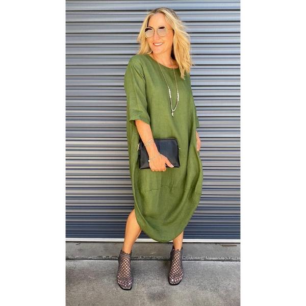 Montaigne Casual Scallop Hem Linen Dress - One Size Fits 8-18 - Various Colours