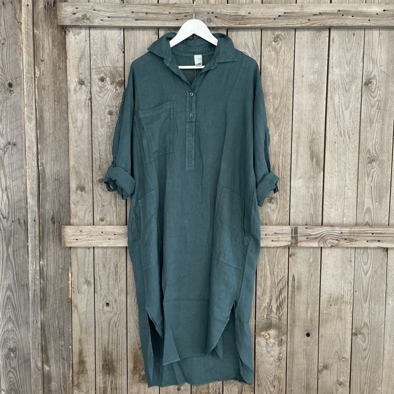 Montaigne 'Biarritz' Long Linen Shirt Dress - One Size Fits 8-16