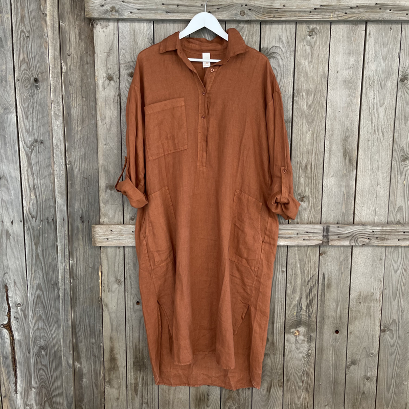 Montaigne 'Biarritz' Long Linen Shirt Dress - One Size Fits 8-16