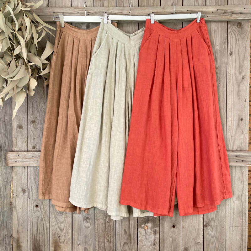 Montaigne Full Length Linen Palazzo Pants - One Size Fits 8-16 - Various Colours